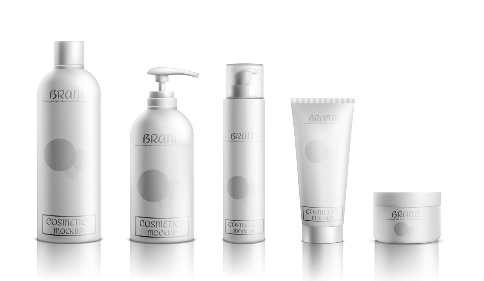 Cosmetics products packaging realistic vector set